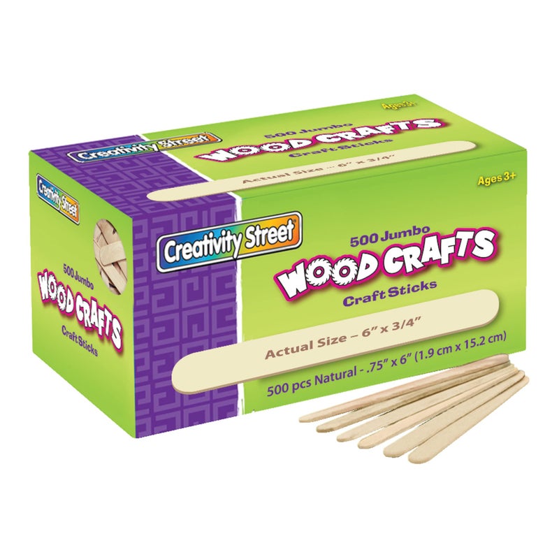 Chenille Kraft Creativity Street Wood Crafts Jumbo Craft Sticks, 6" x 3/4" x 2mm, Natural, Box Of 500 - Image 1